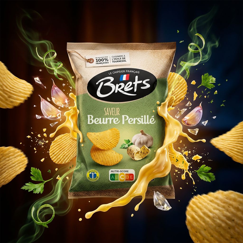 Chips Brets Beurre Persillé ondulées saveur ail et persil, origine France, disponible sur My American Shop
