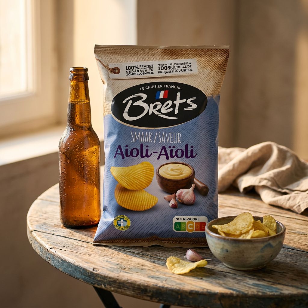 Chips Brets Flavour Aïoli, saveur ail et beurre, format épais artisanal, origine France, disponible sur My American Shop
