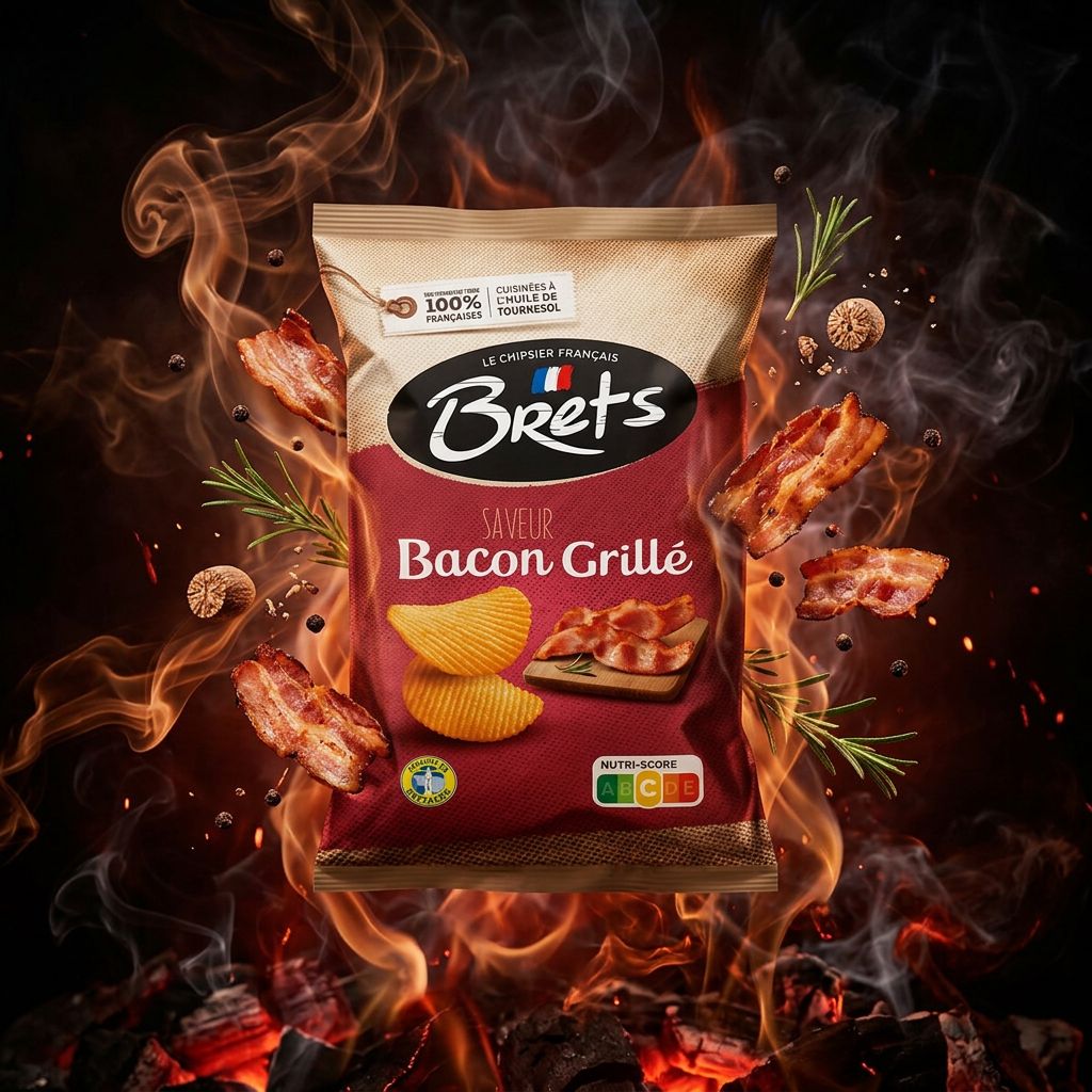 Chips Brets Flavour Grilled Bacon, saveur bacon grillé, format snack, marque française, disponible sur My American Shop