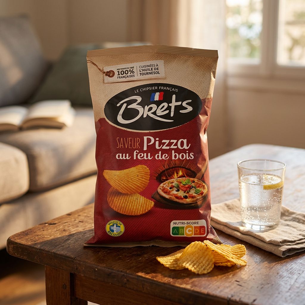 Chips Brets Flavour Pizza, saveur tomate fromage origan, sachet snack français, disponible sur My American Shop