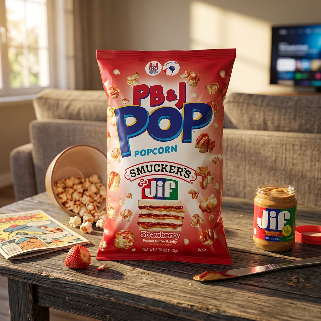 Candy Pop Palomitas de maíz Mantequilla de maní y jalea de fresa