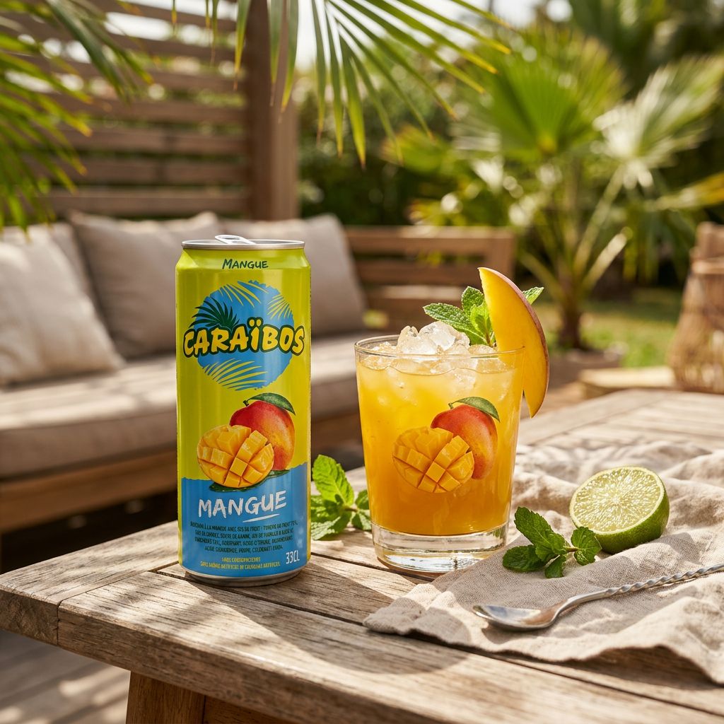 Caraïbos Mango, boisson tropicale saveur mangue, base cocktail exotique, disponible sur My American Shop