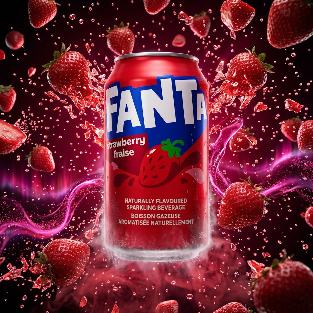 Fanta Strawberry Canada, soda fraise pétillant en canette importée, disponible sur My American Shop
