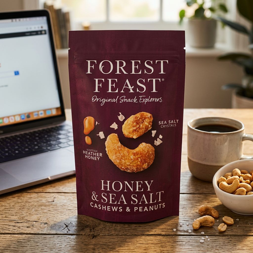 Forest Feast Honey & Sea Salt noix de cajou et cacahuètes rôties irlandaises, disponible sur My American Shop