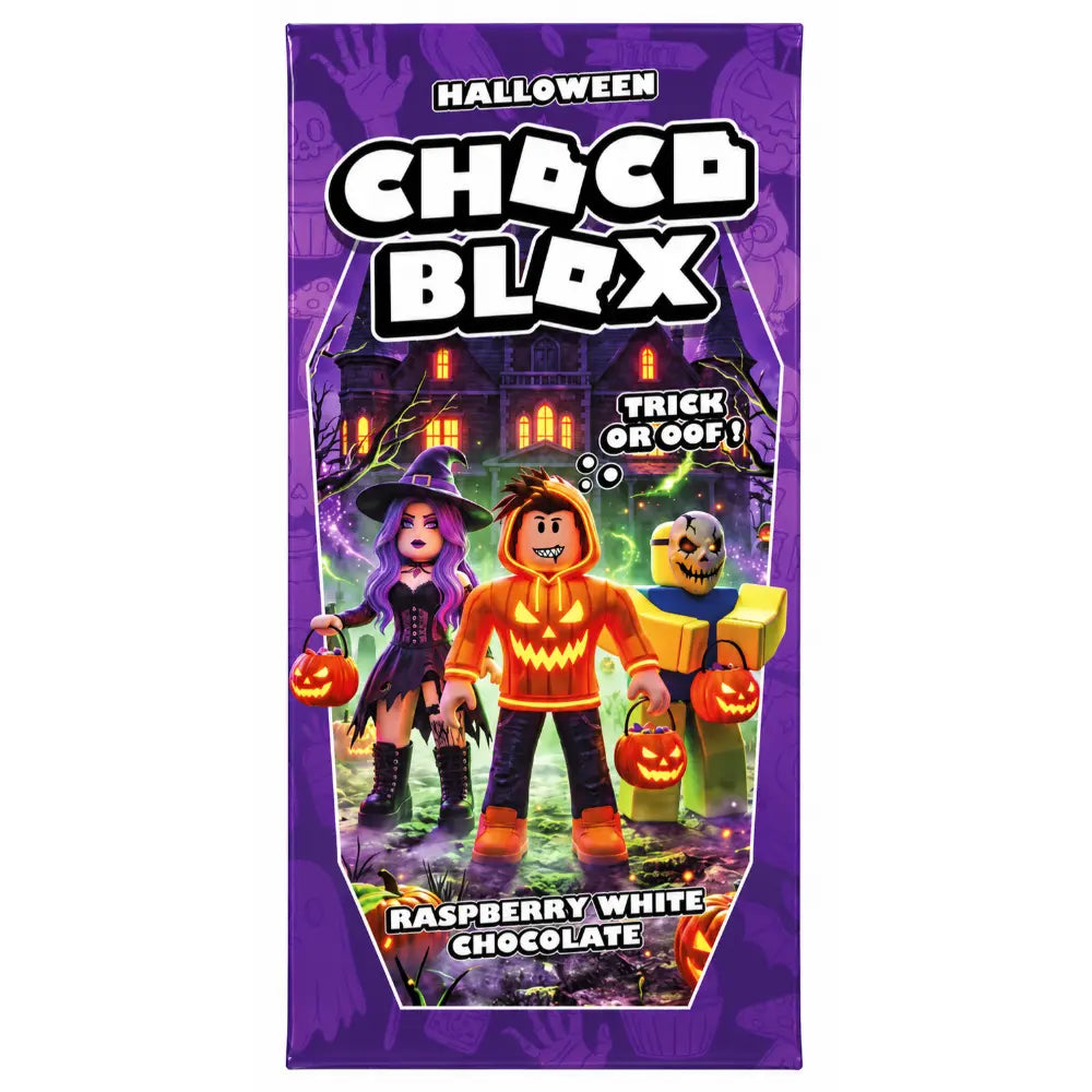 Choco Blox Halloween de chocolate blanco con frambuesa