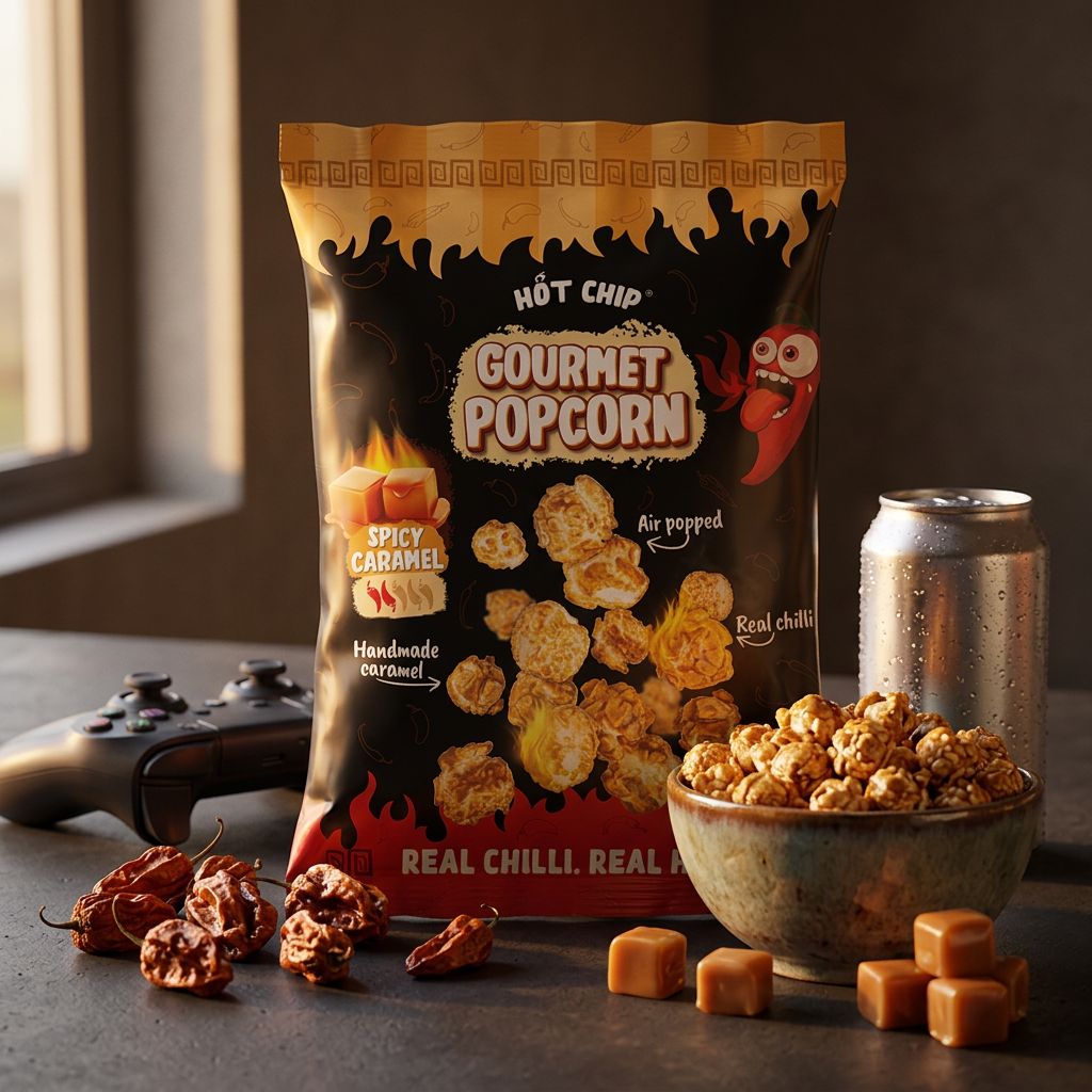 Hot Chip Popcorn Spicy Caramel au piment Habanero, snack épicé sucré, disponible sur My American Shop