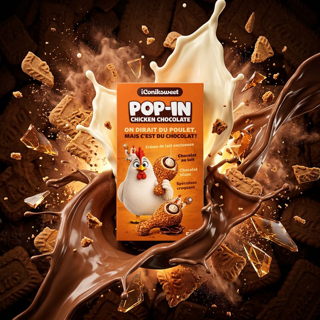 Iconiksweet Pop-In Chicken Chocolate 50g, confiserie chocolat-speculoos forme pilon, disponible sur My American Shop