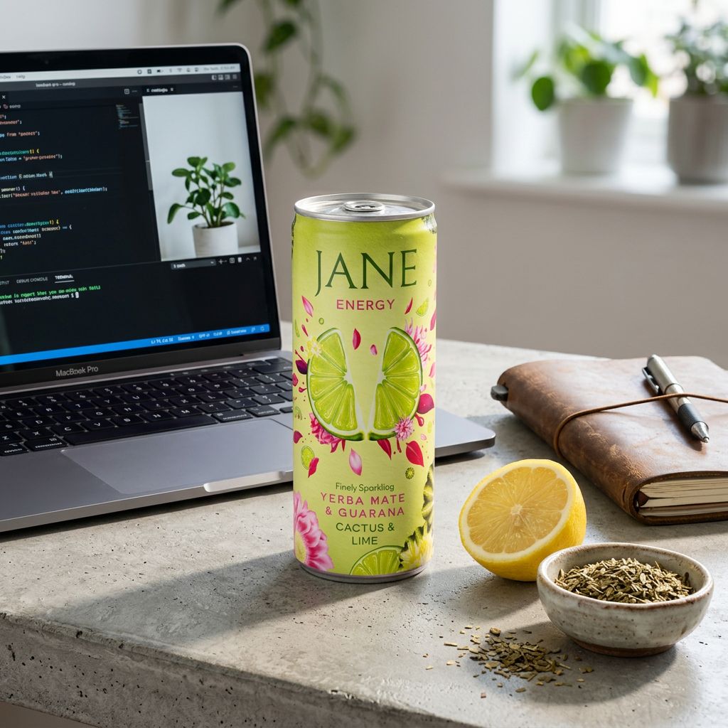 Jane Energy Yerba Maté & Guarana, boisson énergisante naturelle gazéifiée, disponible sur My American Shop