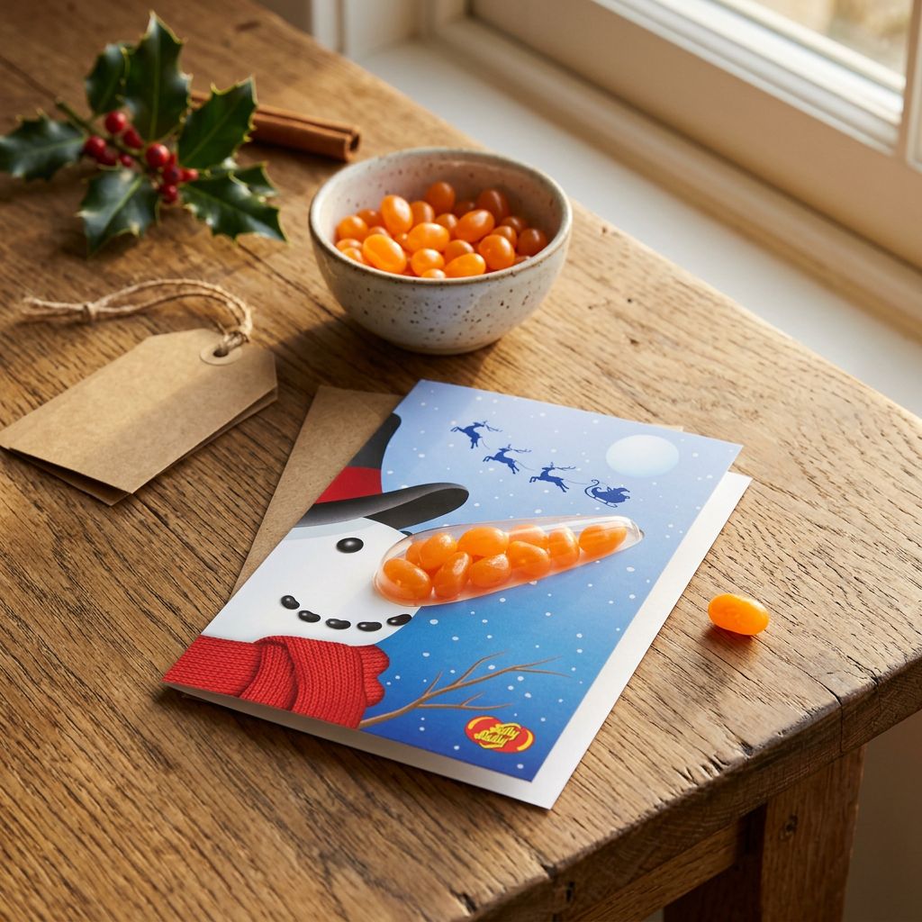 Tarjeta de hombre de nieve de Jelly Belly Beans