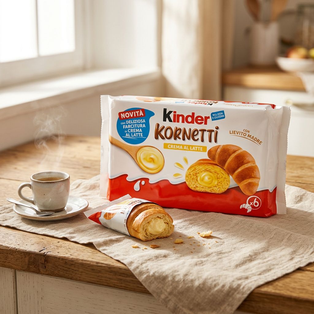 Kinder Kornetti Crema al Latte, croissant fourré crème au lait importé d'Italie, disponible sur My American Shop