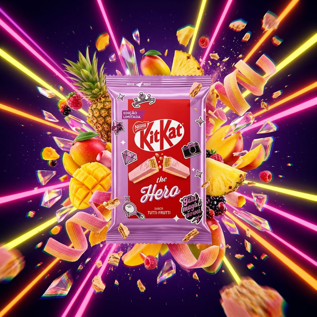 KitKat The Hero Tutti Frutti, barre gaufrette saveur fruitée import Brésil, disponible sur My American Shop