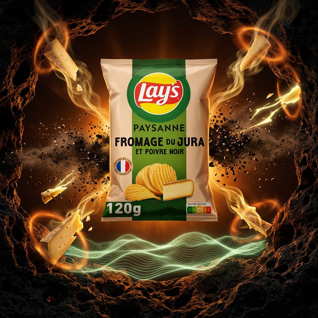 Lay's Paysanne Fromage Jura Comté AOP et Poivre Noir, chips fines et croustillantes, disponible sur My American Shop