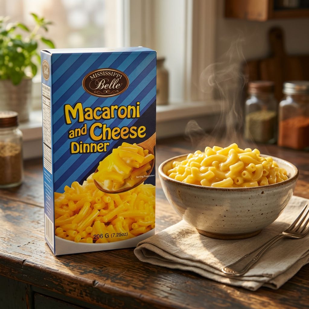 Mississippi Belle Macaroni & Cheese, boîte importée des États-Unis, sauce cheddar authentique, disponible sur My American Shop