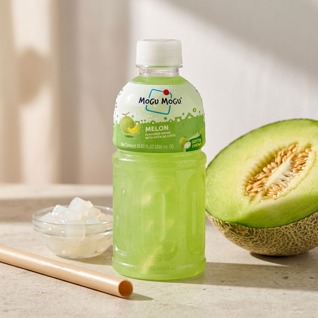 Mogu Mogu Melon, boisson thaïlandaise au jus de melon et nata de coco, disponible sur My American Shop