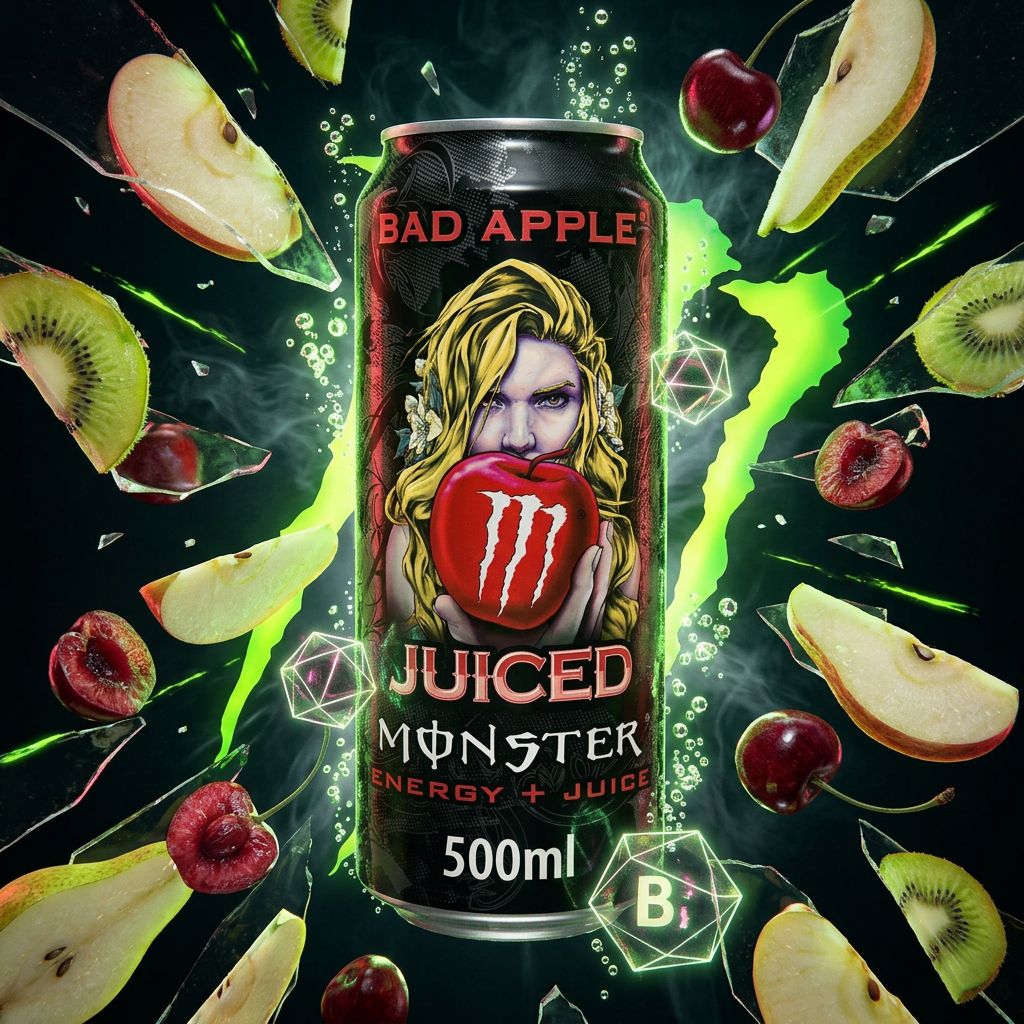 Monster PL Energy Bad Apple, canette 500ml saveur pomme kiwi griotte importée, disponible sur My American Shop