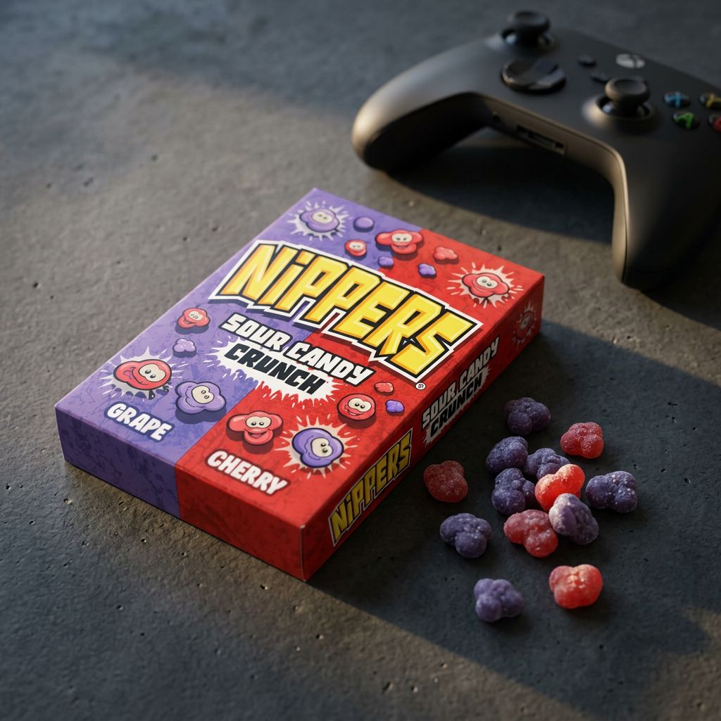 Nippers Sour Candy Crunch Grape Cherry de Zed Candy, bonbons acidulés croquants raisin cerise, disponible sur My American Shop