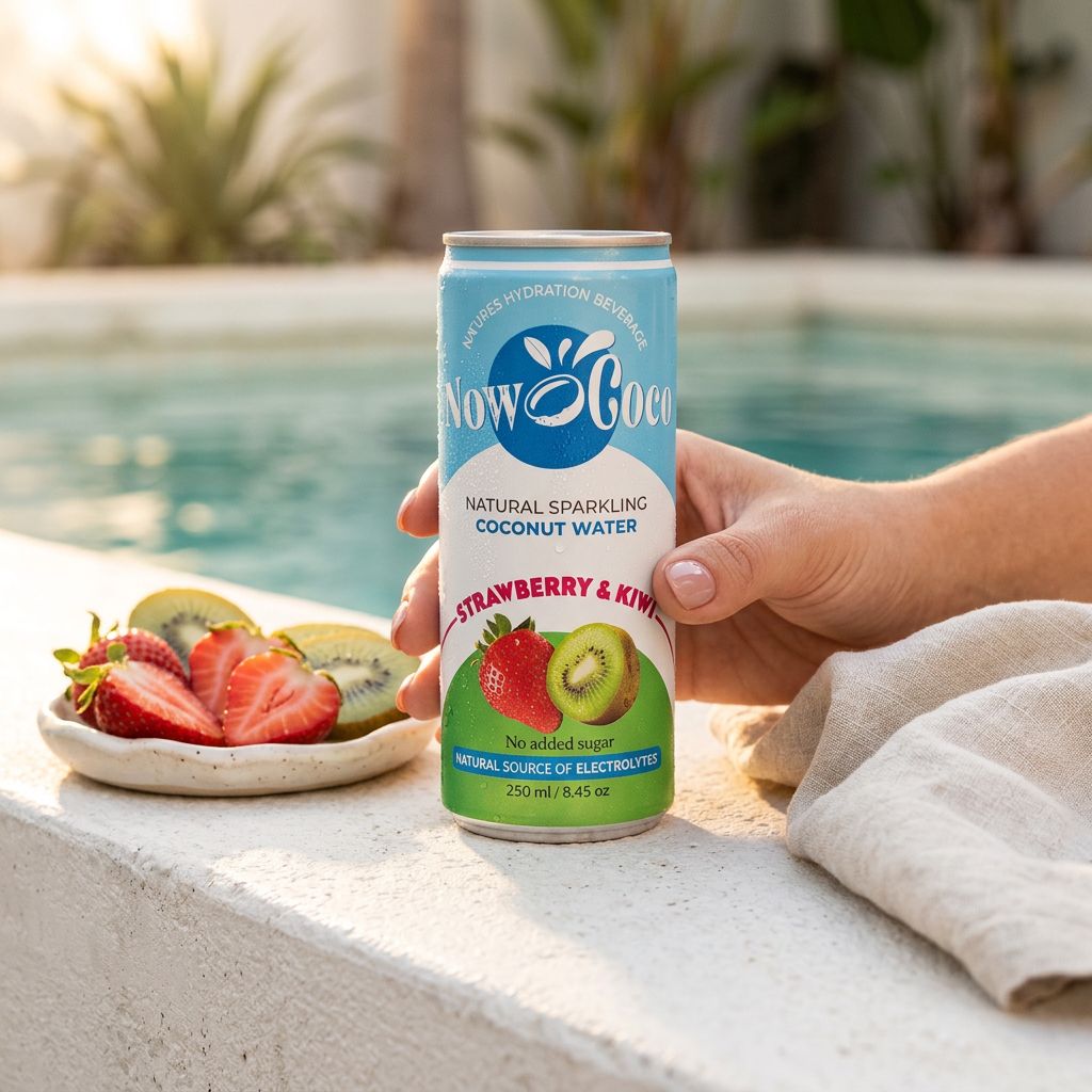 Now Coco Agua de Coco con Gas Fresa y Kiwi
