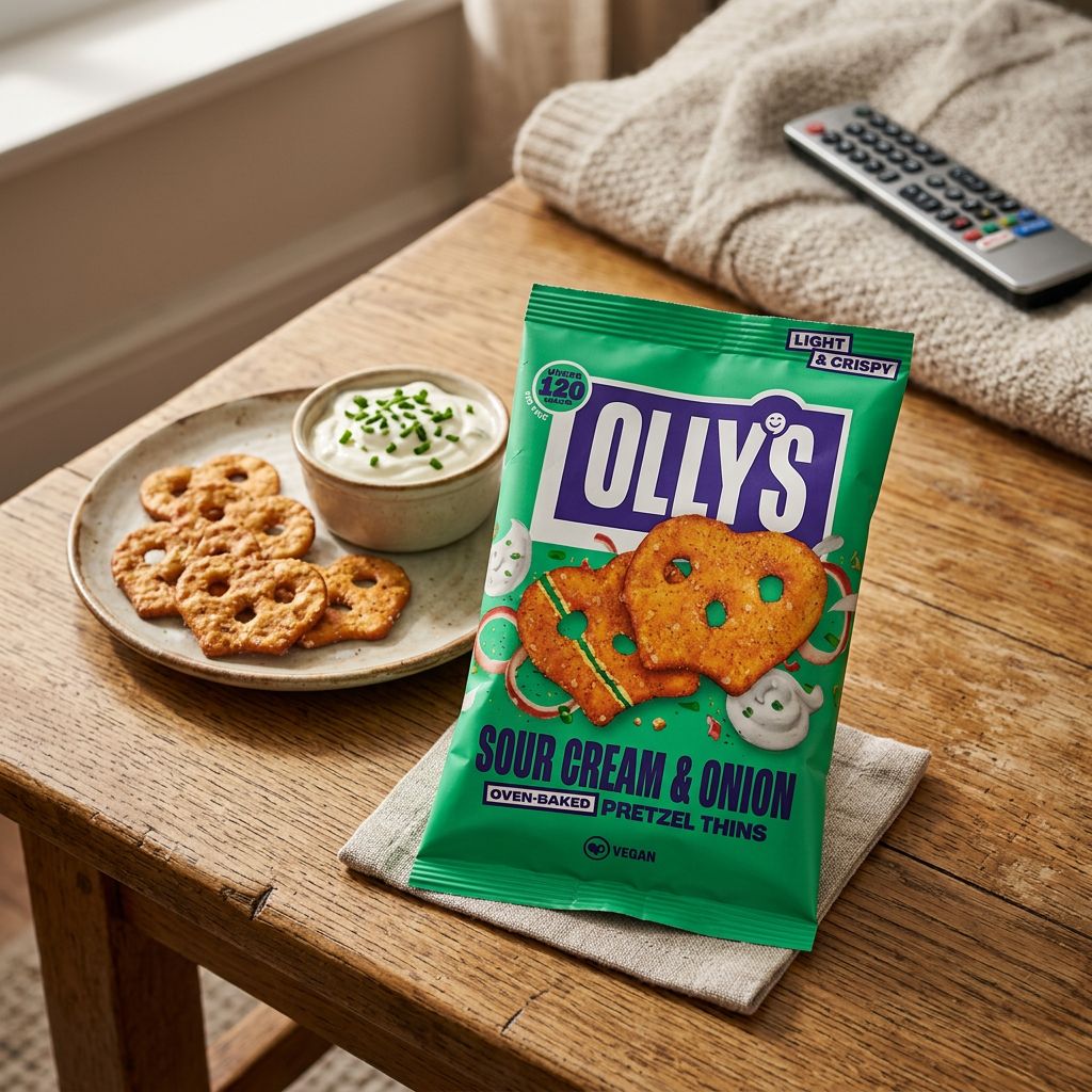 Olly's Pretzel Thins Crema Agria y Cebolla