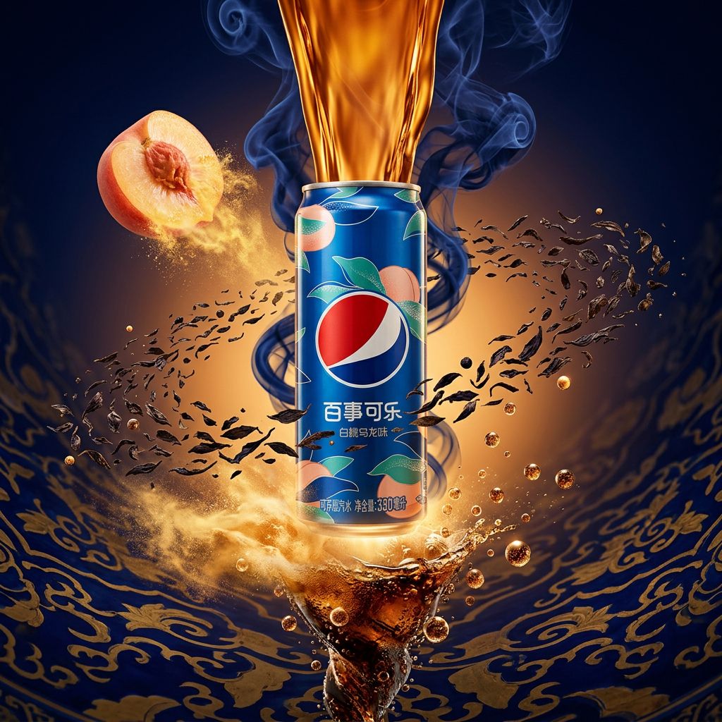 Canette Pepsi China Peach Oolong 330ml, édition exclusive marché chinois arôme pêche et thé oolong, disponible sur My American Shop