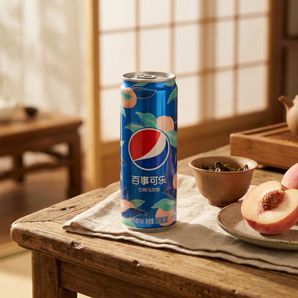 Canette Pepsi China Peach Oolong 330ml, édition exclusive marché chinois arôme pêche et thé oolong, disponible sur My American Shop