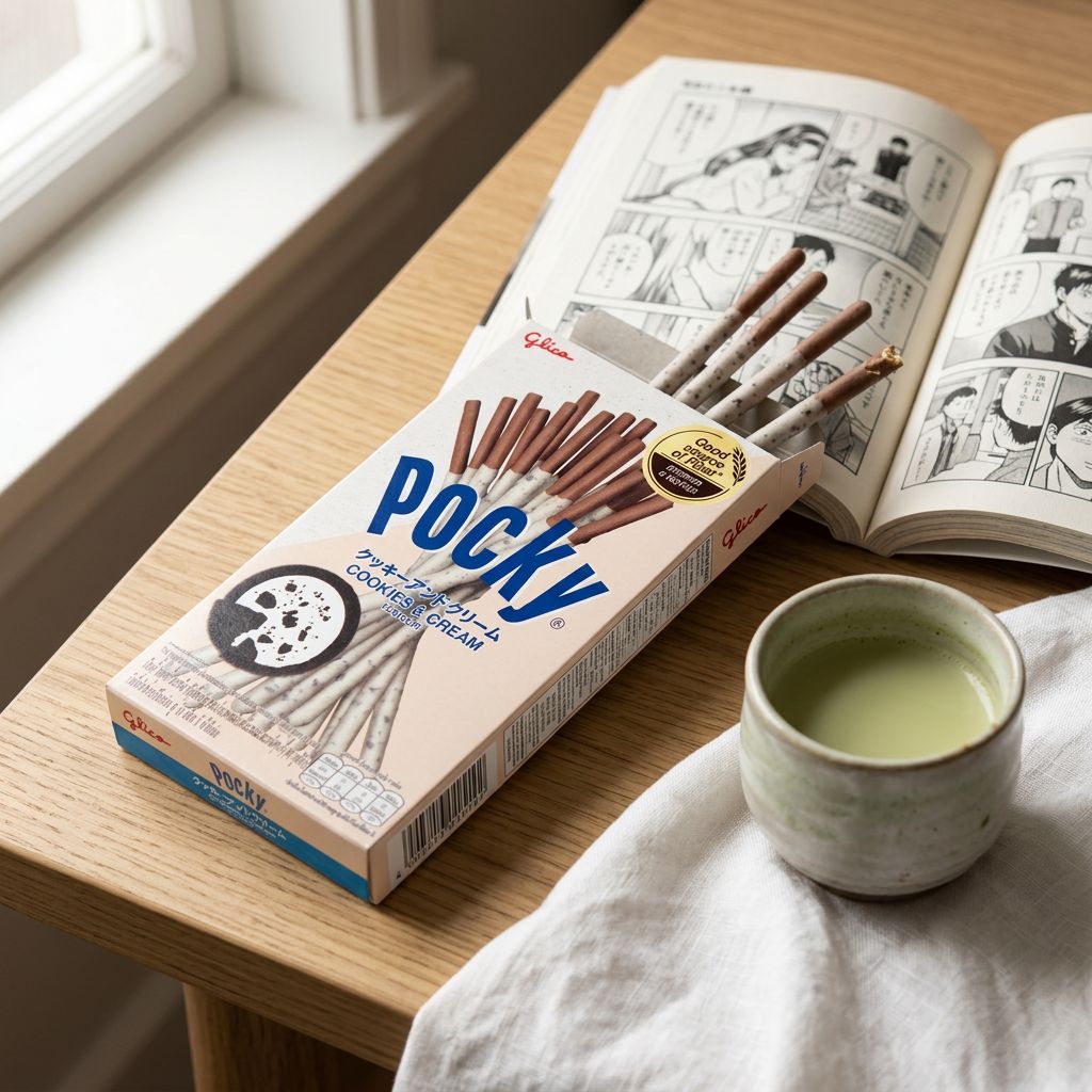 Pocky Cookies & Cream Glico 41g, biscuit stick japonais enrobé, import Japon, disponible sur My American Shop