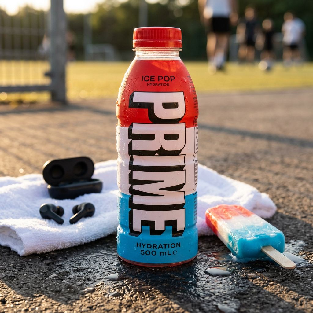 Prime Hydration Ice Pop 500ml, boisson sportive saveur glace acidulée importée des USA, disponible sur My American Shop