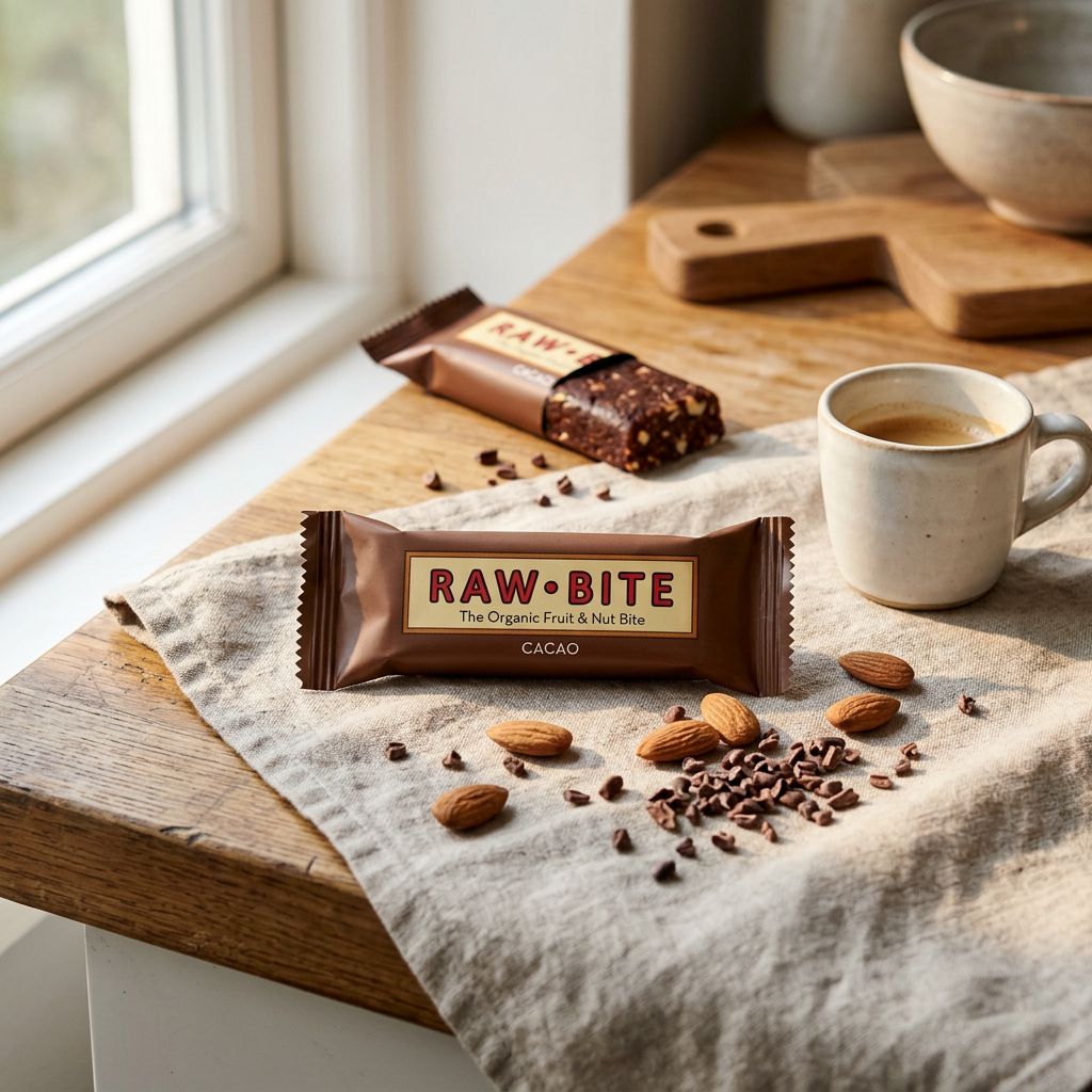 Rawbite Organic Fruit & Nut Cacao, barre bio vegan au cacao, dattes et noix, marque danoise, disponible sur My American Shop