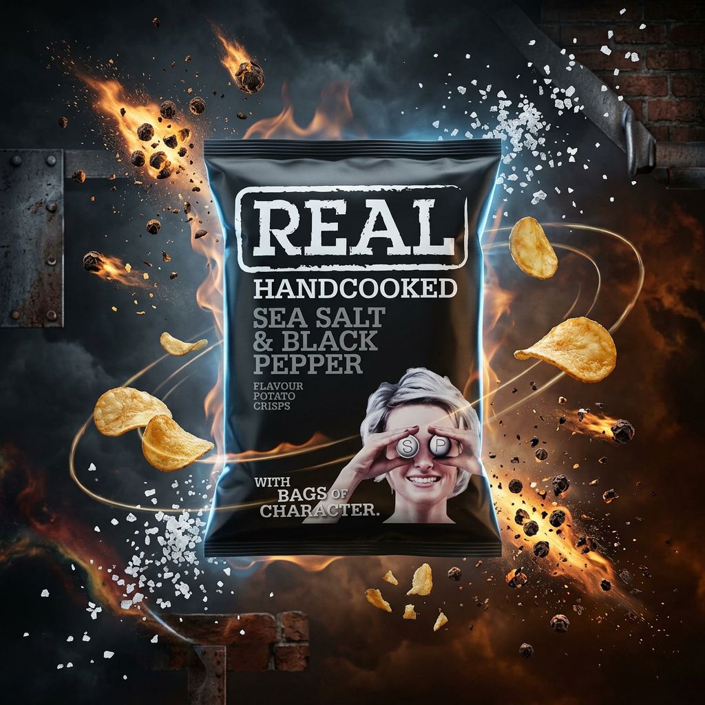 Chips Real Crisp Sea Salt & Black Pepper, sel marin et poivre noir, snack premium britannique, disponible sur My American Shop