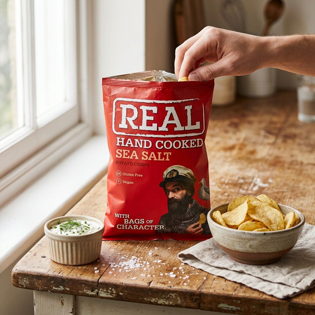 Real Crisp Small Sea Salt, chips hand cooked britanniques au sel marin, format small, disponible sur My American Shop