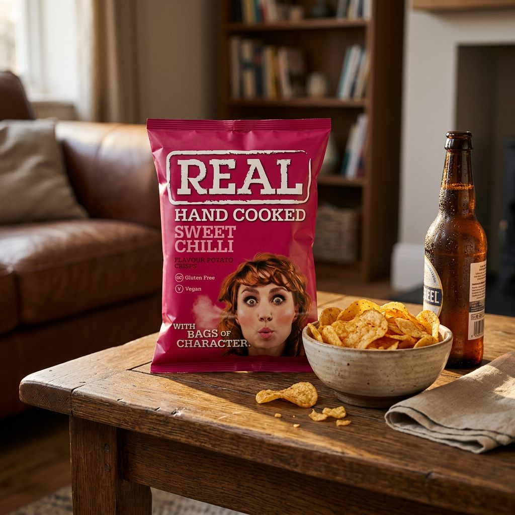 Real Crisp Small Sweet Chilli, chips artisanales britanniques format small, saveur piment doux, disponible sur My American Shop