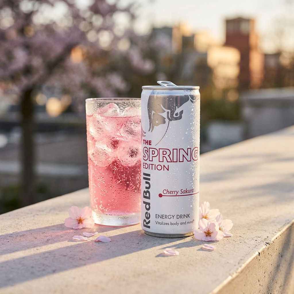 Red Bull Cherry Sakura édition limitée, saveur cerise et fleur de cerisier, canette 250ml, disponible sur My American Shop