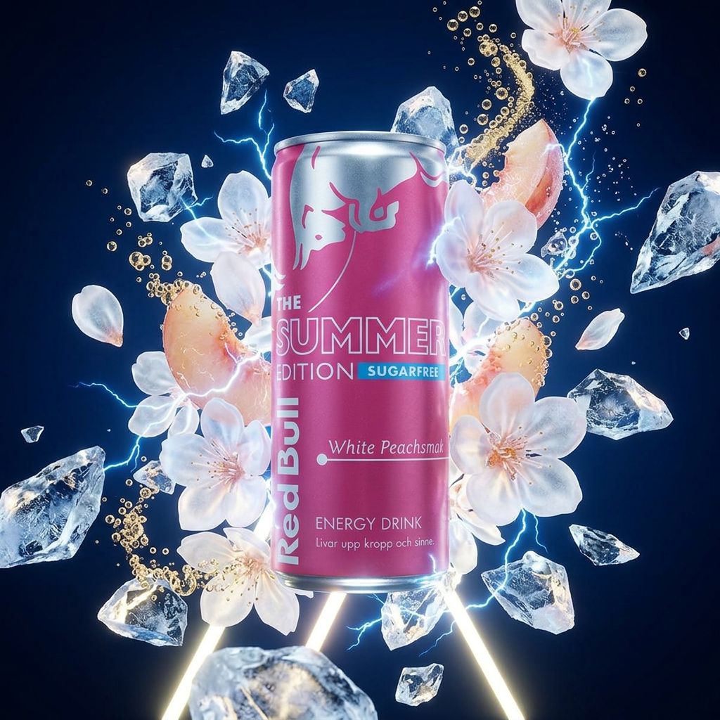 Red Bull Summer Edition Sugarfree pêche blanche, canette édition limitée sans sucre, disponible sur My American Shop