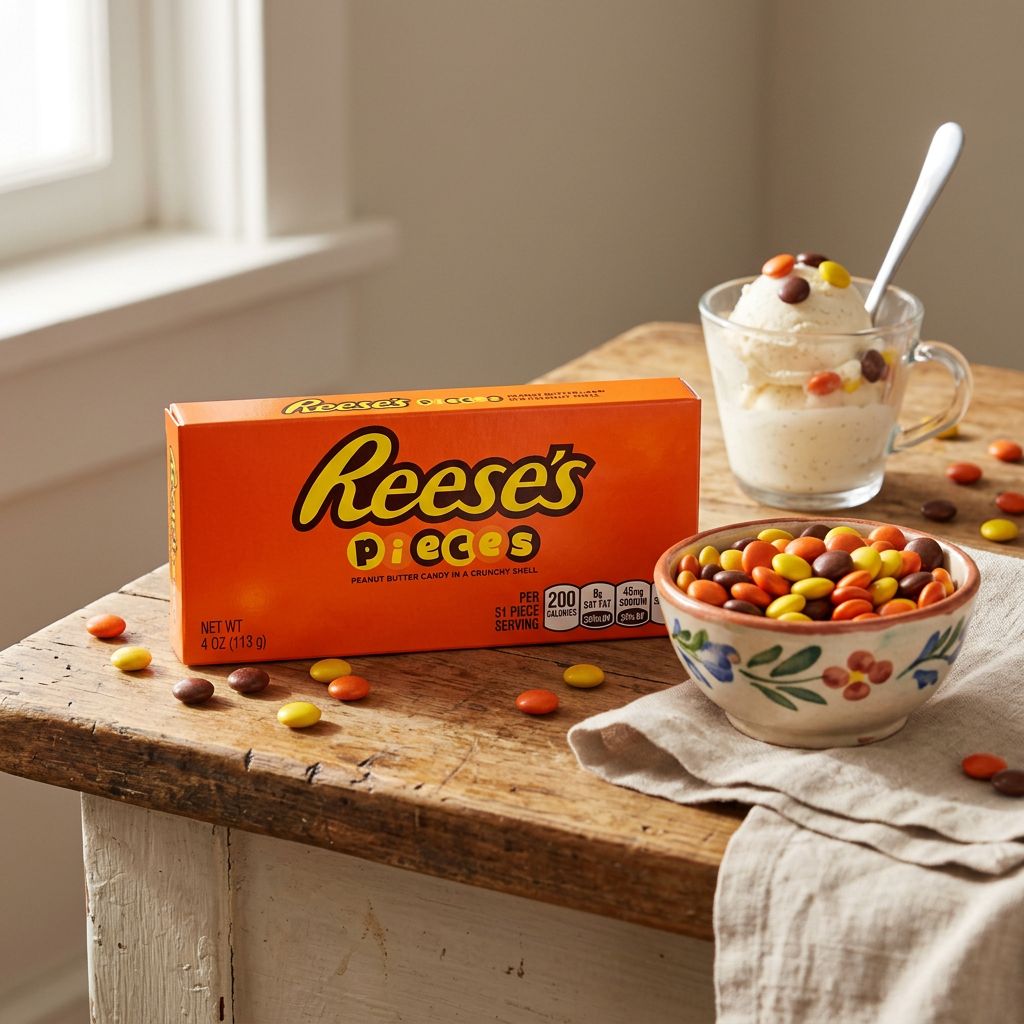 Caja de Reese's Pieces con cáscara crujiente de mantequilla de maní