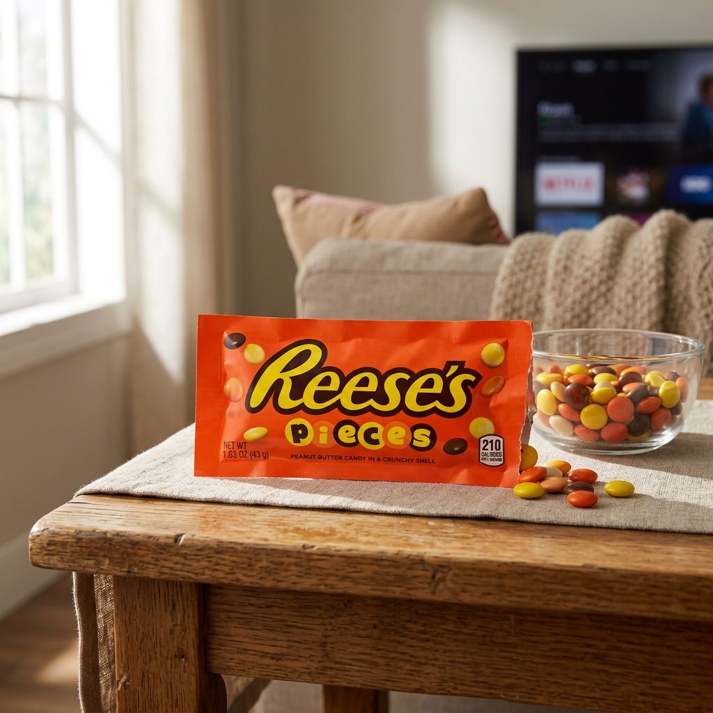 Reese's Pieces bonbons coque dure beurre de cacahuète, snack américain iconique, disponible sur My American Shop