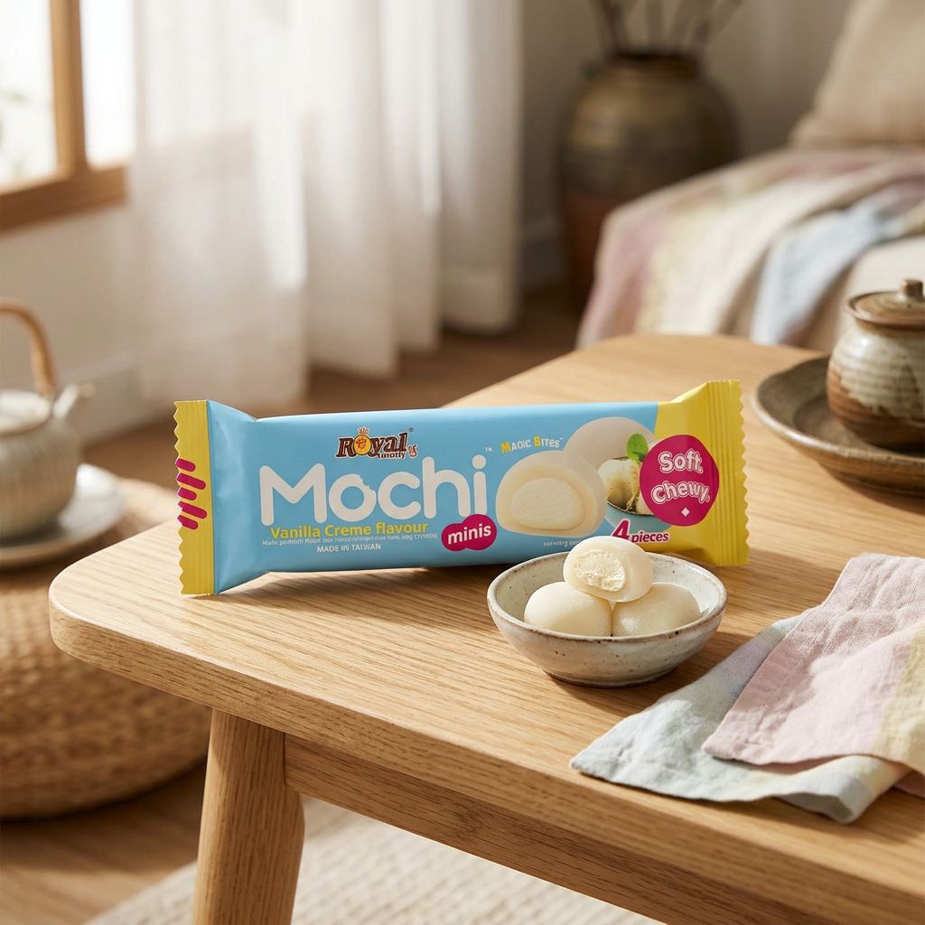 Royal Family Mochi Mini Vanille Cream, mini mochis taïwanais fourrés crème vanille, disponible sur My American Shop