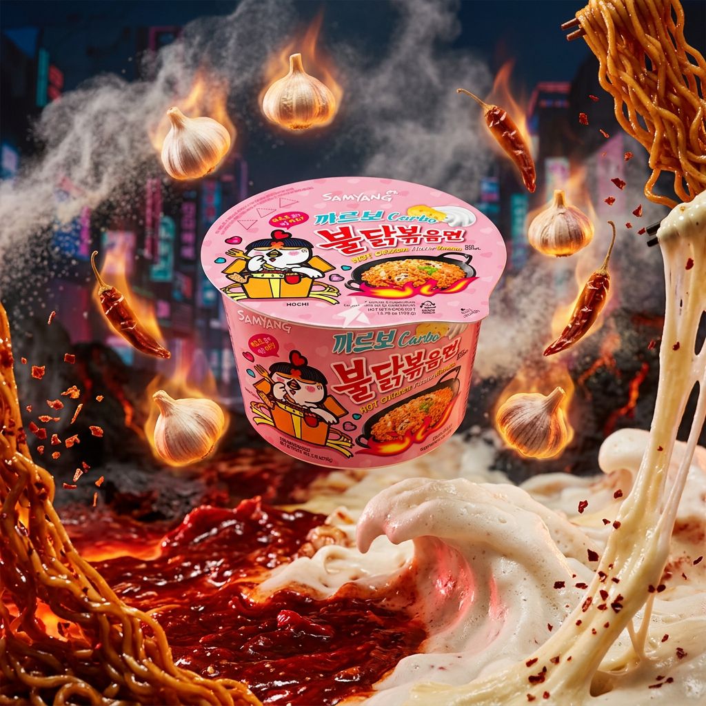 Samyang Ramen Bowl Hot Chicken Carbo Big, format généreux épicé crémeux carbonara, importé de Corée, disponible sur My American Shop