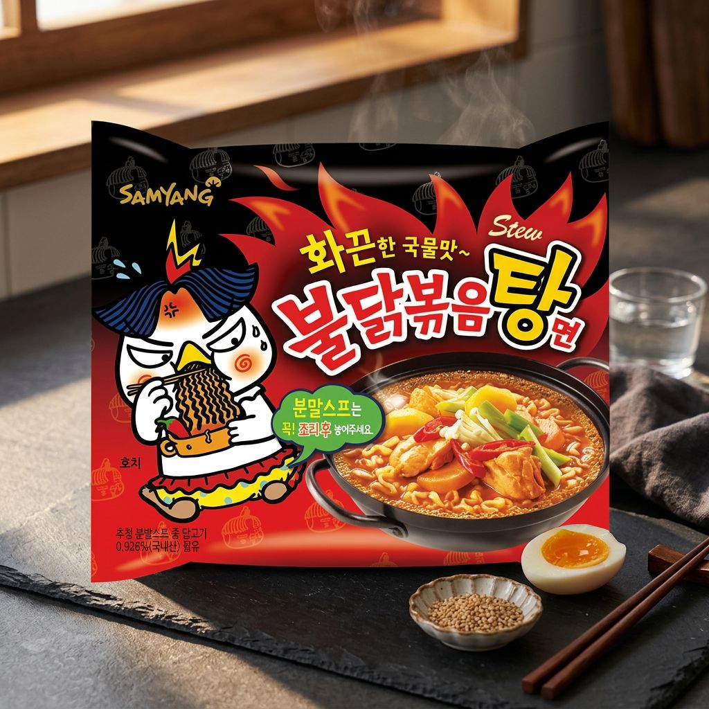 Samyang Hot Chicken Stew, ramen coréen épicé format stew au poulet et piment, disponible sur My American Shop