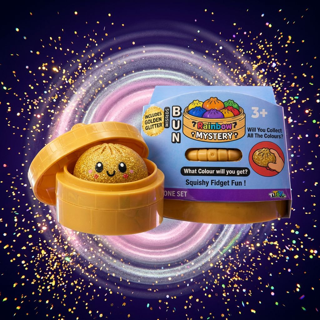 Squishy Glitter Big Bun TB Toys, jouet sensoriel XXL anti-stress a paillettes, disponible sur My American Shop