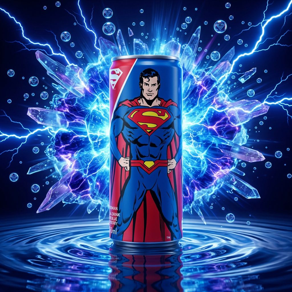 Superman Soda Sour Blue Raspberry, canette collector DC Comics saveur framboise acidulée, disponible sur My American Shop