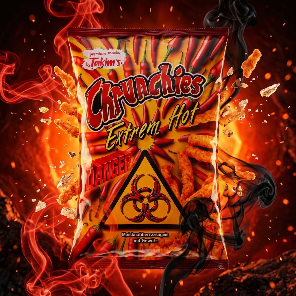 Takim's Chrunchies Extreme Hot, snack soufflé maïs épicé américain, disponible sur My American Shop