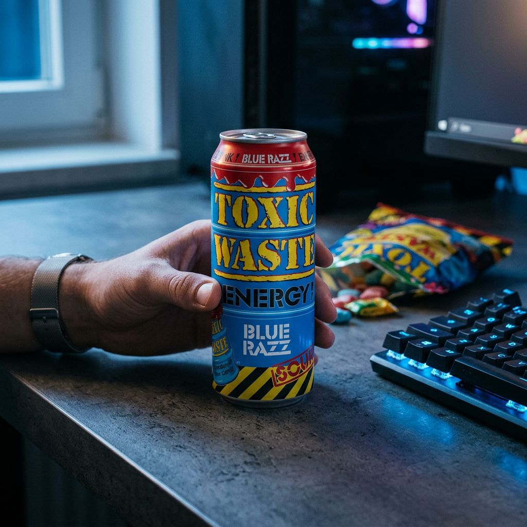 Bebida energética Toxic Waste sabor frambuesa azul ácida