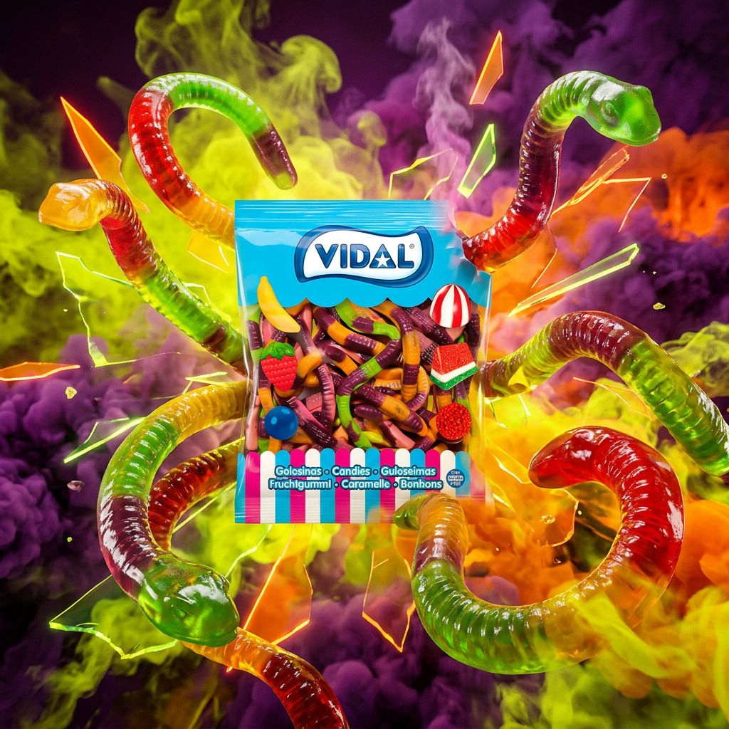 Vidal Anacondas, serpents gélifiés XXL fruités et acidulés, format géant, origine Espagne, disponible sur My American Shop