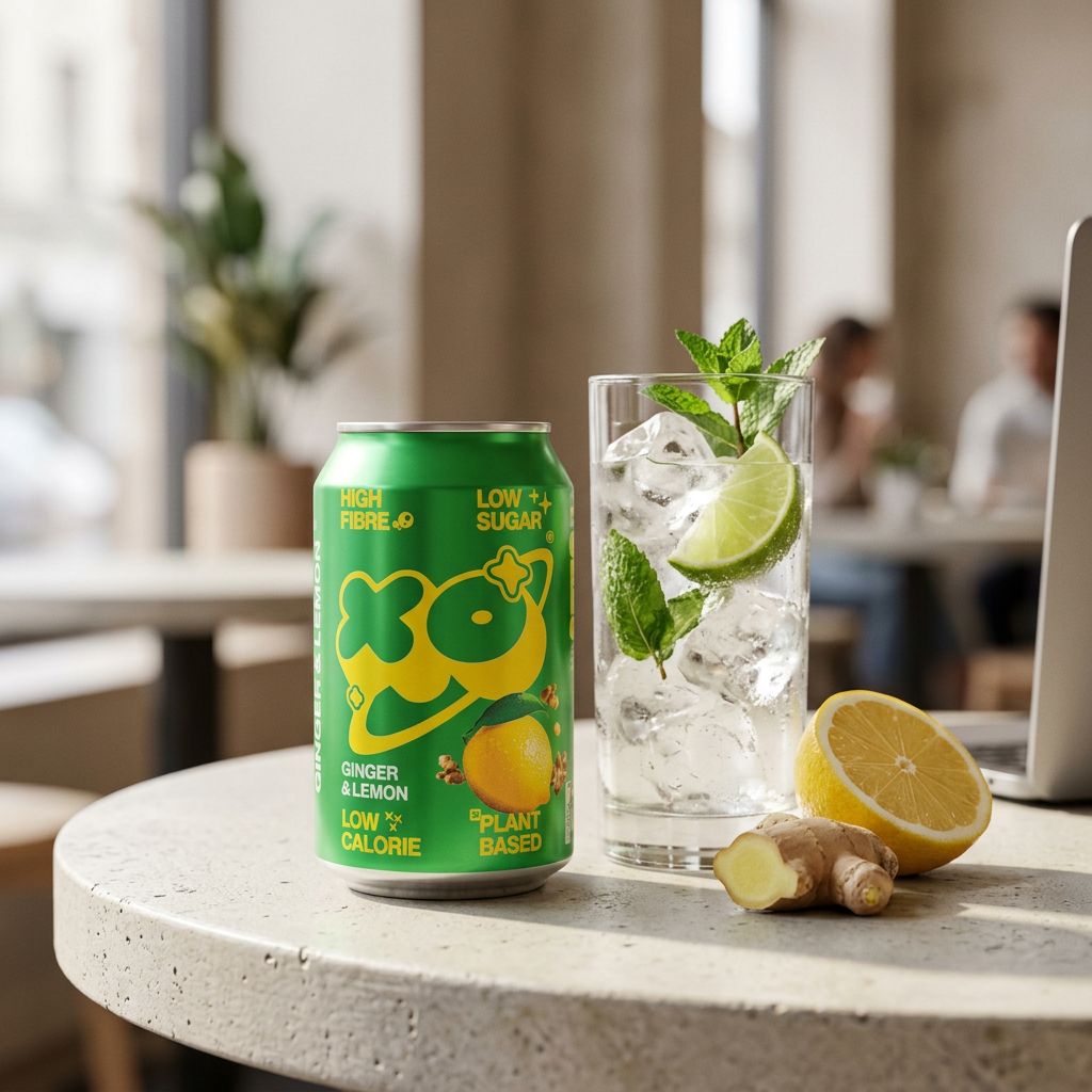 Canette XOXO Soda Ginger & Lemon, soda fonctionnel prébiotique, disponible sur My American Shop