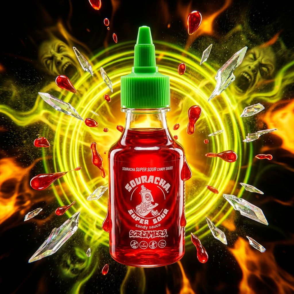 Zed Candy Souracha Super Sour Sauce, sauce bonbon liquide ultra-acide format bouteille, disponible sur My American Shop