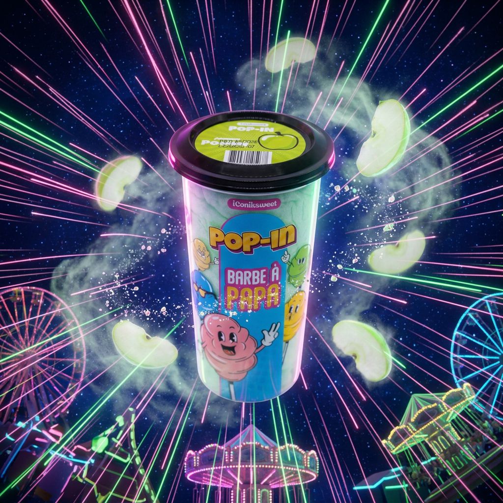 iConiksweet Pop In Cotton Candy Apple, barbe à papa pomme acidulée format nomade, importée des États-Unis, disponible sur My American Shop