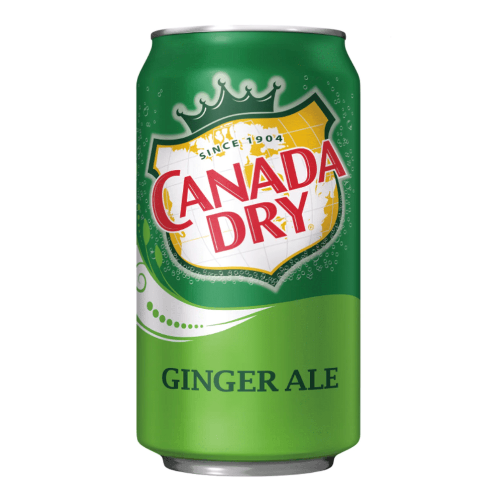 Une canette verte sur fond blanc avec la carte du Canada en blanc sur un badge jaune avec des contours verts