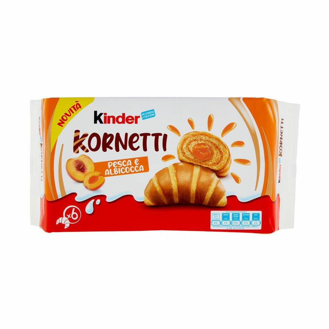 Kinder Kornetti Pêche Abricot 252g : croissants fourrés confiture pêche abricot Kinder