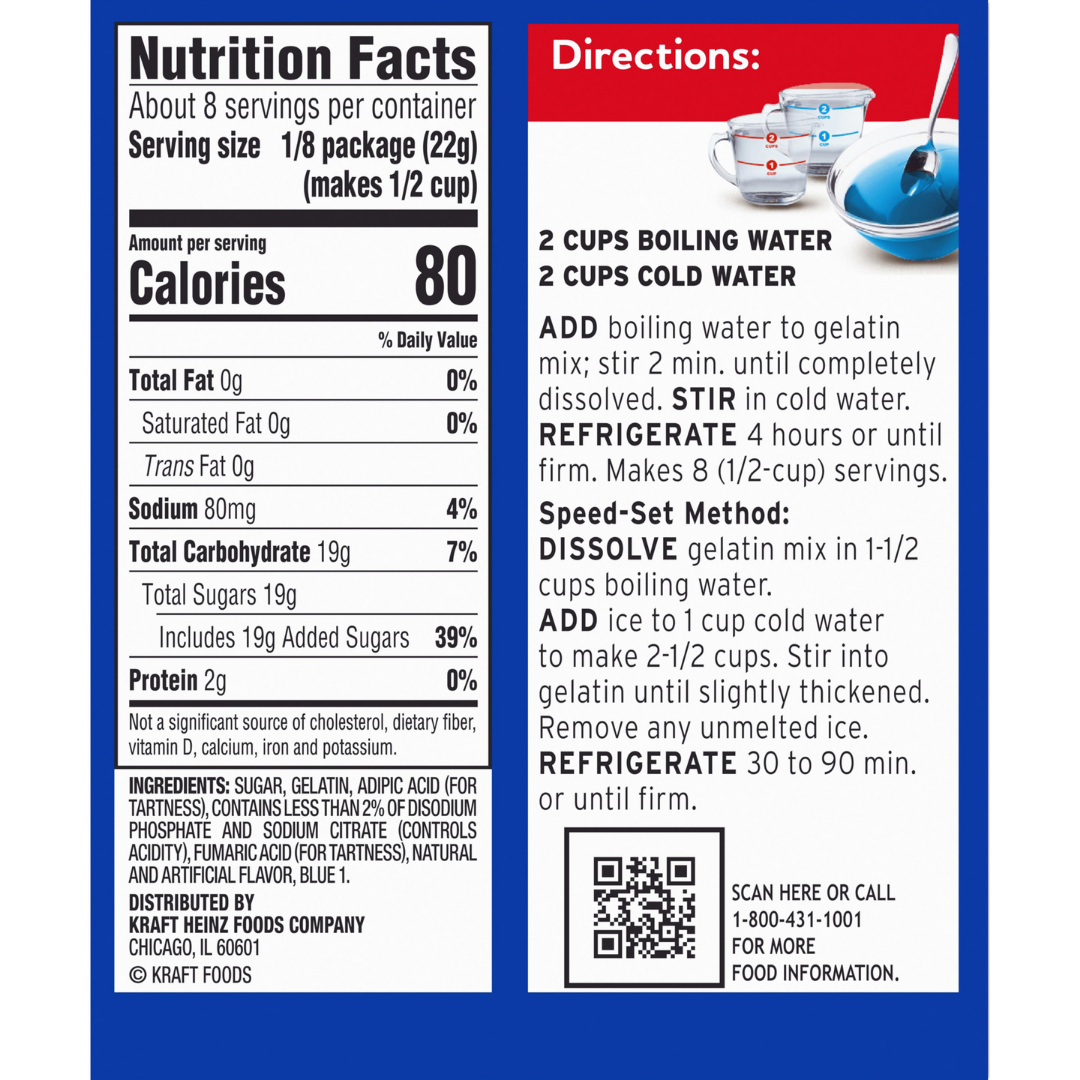 L’arrière du carton bleu avec les instructions nutritives encadrés en blanc