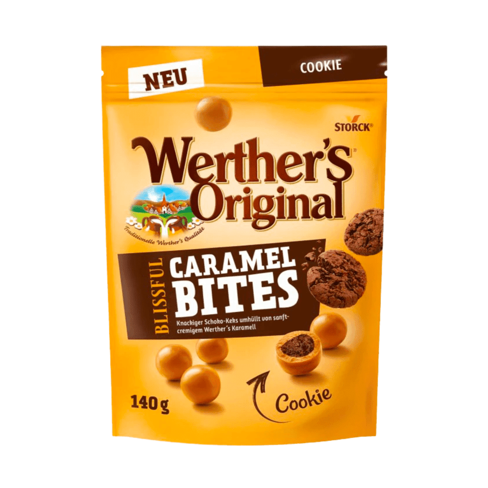 Un emballage brun avec des petites boules brunes et des cookies marrons, le tout sur fond blanc